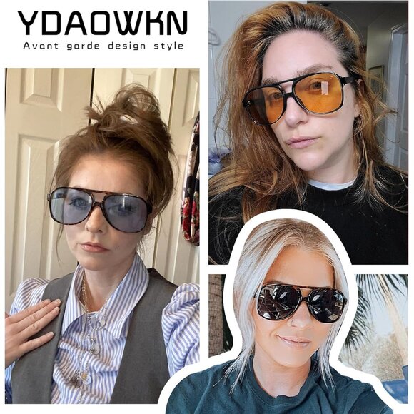 Retro Aviator Sunglasses Unisex Large Frame Vintage Sun Glasses - Picture 3 of 7